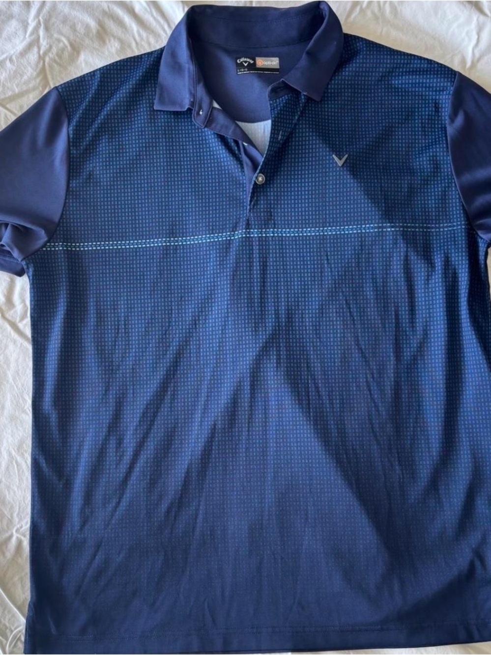 Callaway Men’s Navy Blue Short Sleeve Polo with Subtle Grid Pattern